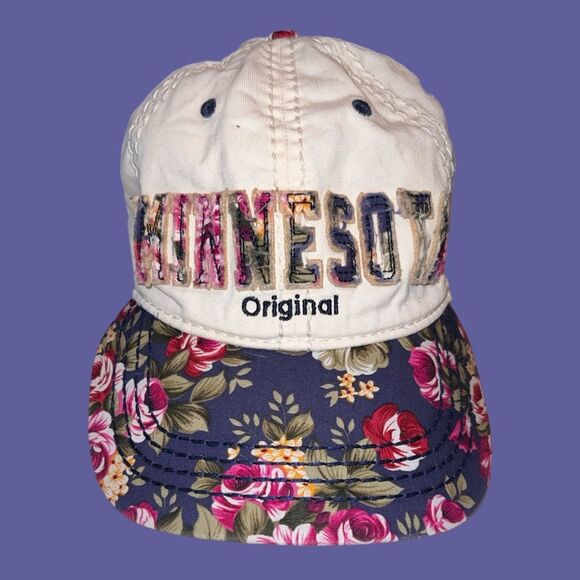 Robin Ruth Floral Minnesota Distressed Lettering Baseball Hat Cap Adjustable - Picture 2 of 5